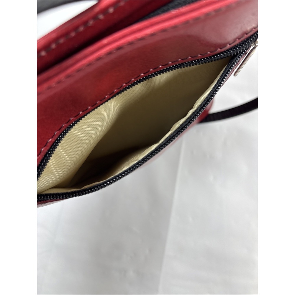Vera Pelle Genuine Leather Made in Italy Colorblock Red/Black Crossbody Bag RARE - Picture 12 of 15
